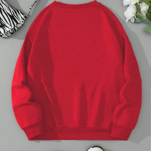 Red Casual Women's Double Heart Puff Sleeve Sweatshirt top - Picture 2 of 3